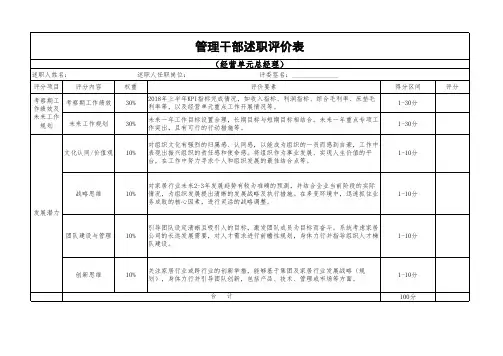 干部述职现场评分表