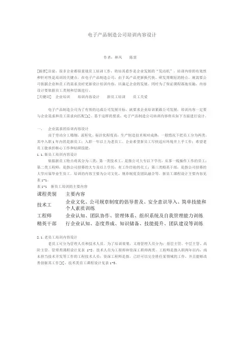 电子产品制造公司培训内容设计