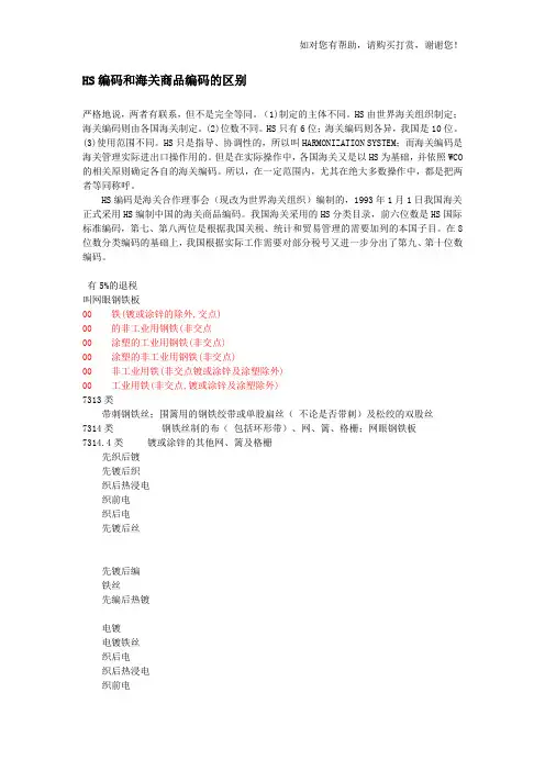 hs编码和海关商品编码的区别