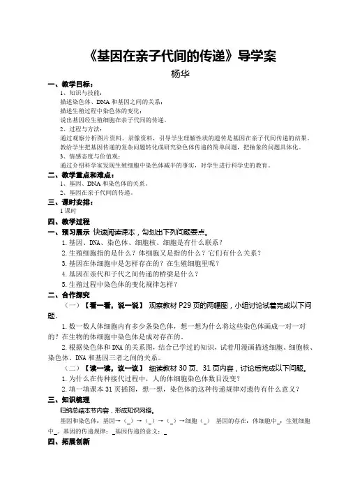 第二节《基因在亲子代间的传递》导学案