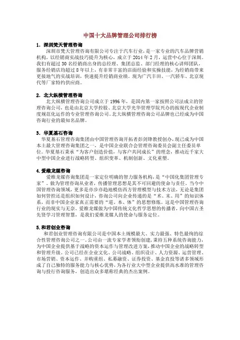 中国十大品牌管理公司排行榜