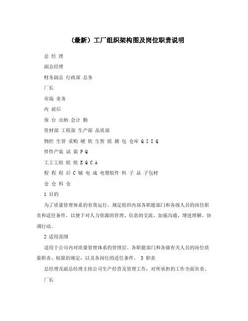 (最新)工厂组织架构图及岗位职责说明