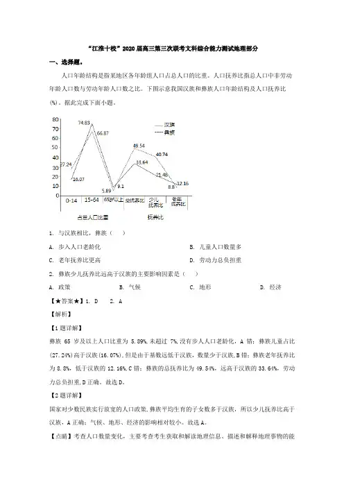 解析】安徽省江淮十校2020届高三第三次(5月)联考文综地理试题 Word版含解析 