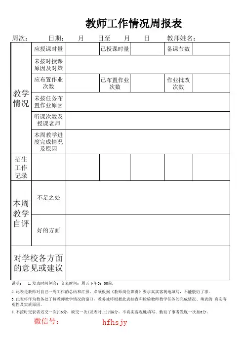 教师工作情况周报表