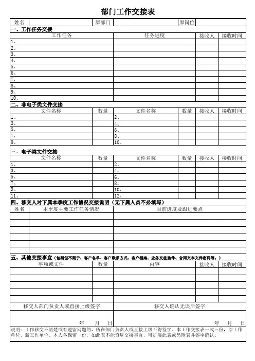 部门工作交接表模板
