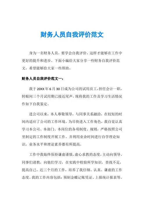 财务人员自我评价范文