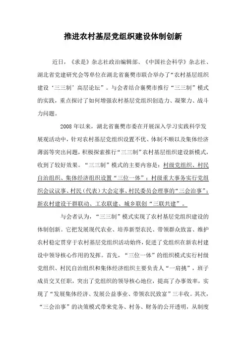 2010-10-20推进农村基层党组织建设体制创新