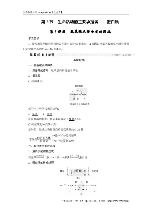 2018版高中生物人教版必修一学案：2.2.1 氨基酸及蛋白质的形成 含答案