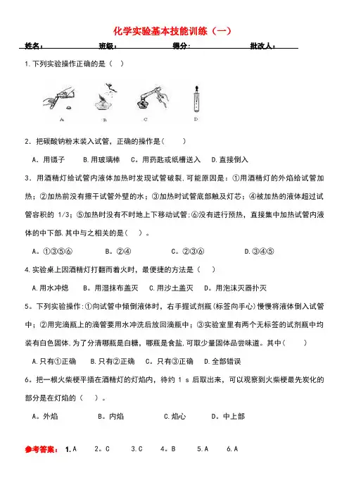 九年级化学上册第1单元步入化学殿堂到实验室去化学实验基本技能训练(一)习题2鲁教版(new)