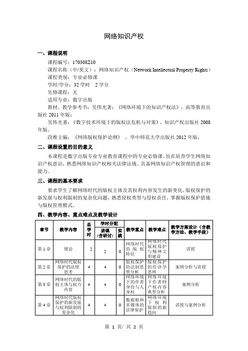 网络知识产权   教学大纲