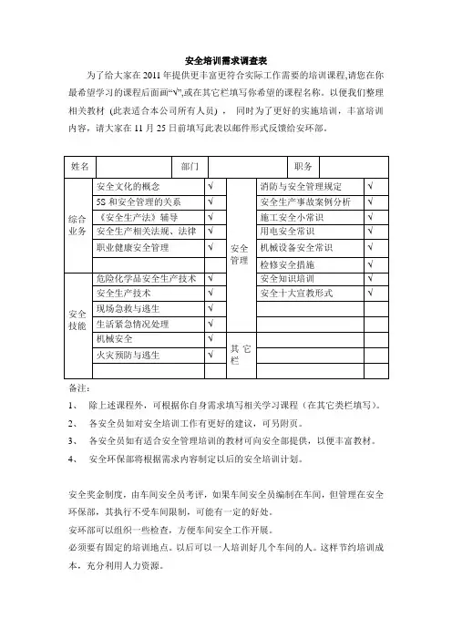 安全培训需求调查表