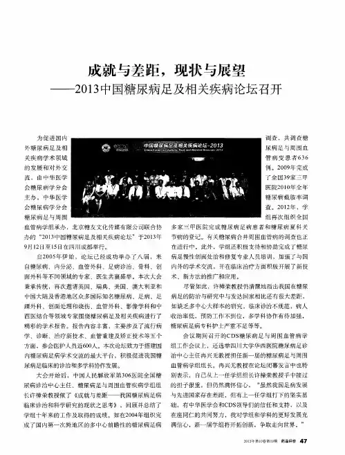 成就与差距,现状与展望——2013中国糖尿病足及相关疾病论坛召开