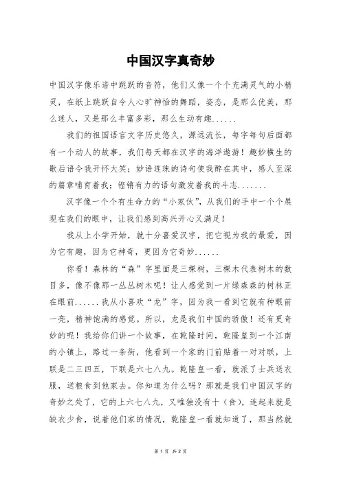 中国汉字真奇妙_六年级作文