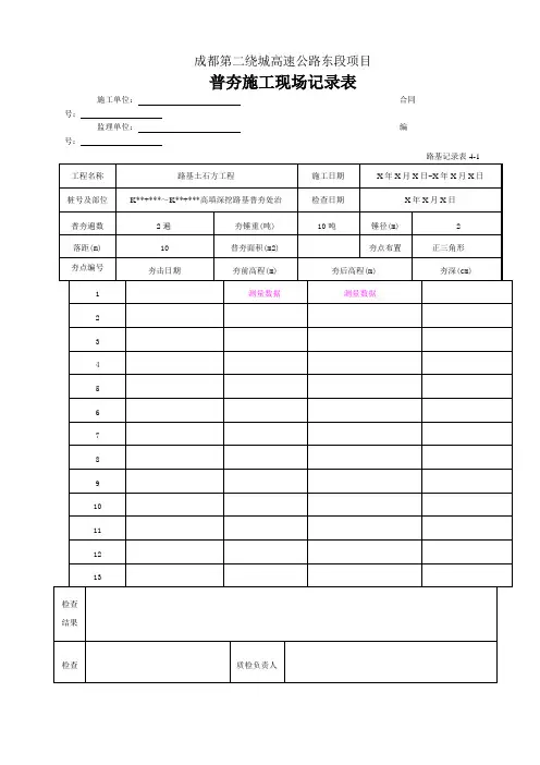 【工程表格模板】普夯施工现场记录表路基记录表