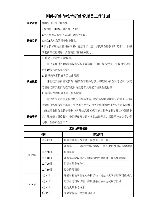 陈青儒第一期简报(研修计划)