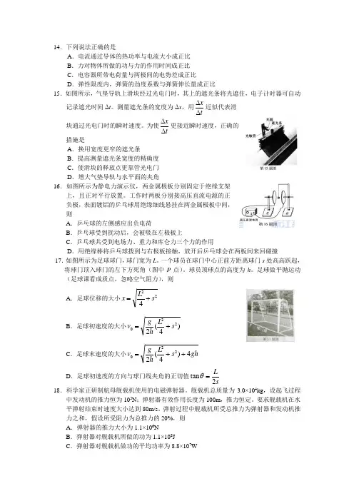 2015浙江卷物理word版(附答案)