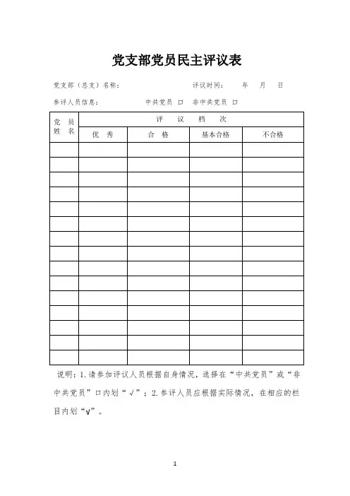 党支部党员民主评议表
