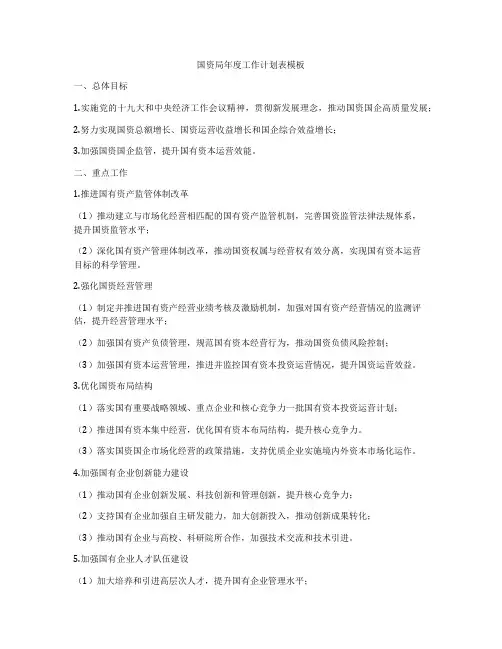 国资局年度工作计划表模板