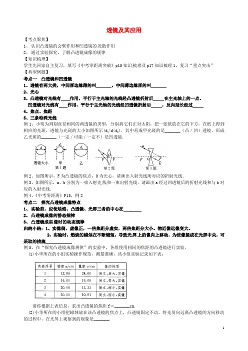 江苏省苏州市高新区第三中学校中考物理一轮复习 透镜及其应用测试题1(无答案)