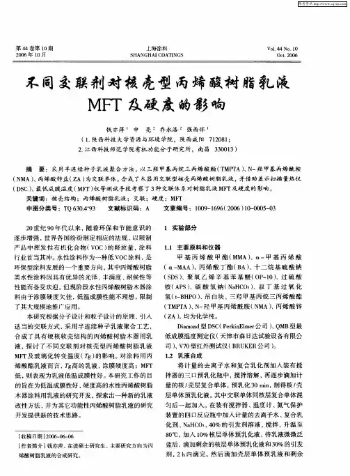 不同交联剂对核壳型丙烯酸树脂乳液MFT及硬度的影响
