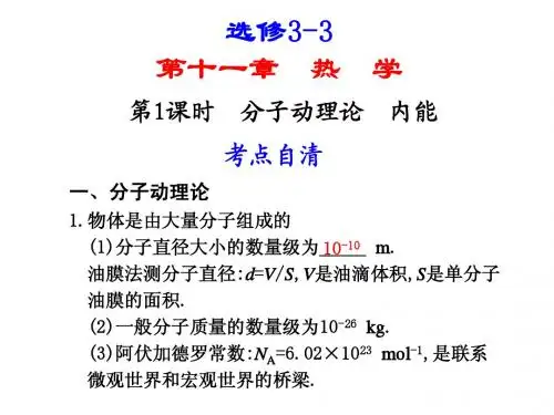 第十一章 热学 第1课时 分子动理论 内能