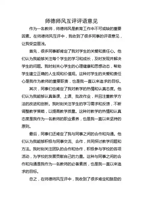 师德师风互评评语意见