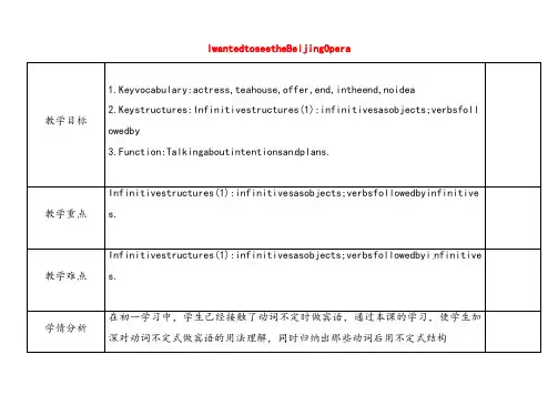 外研版八年级英语上册Module5Unit1IwantedtoseetheBeijingOpera教案