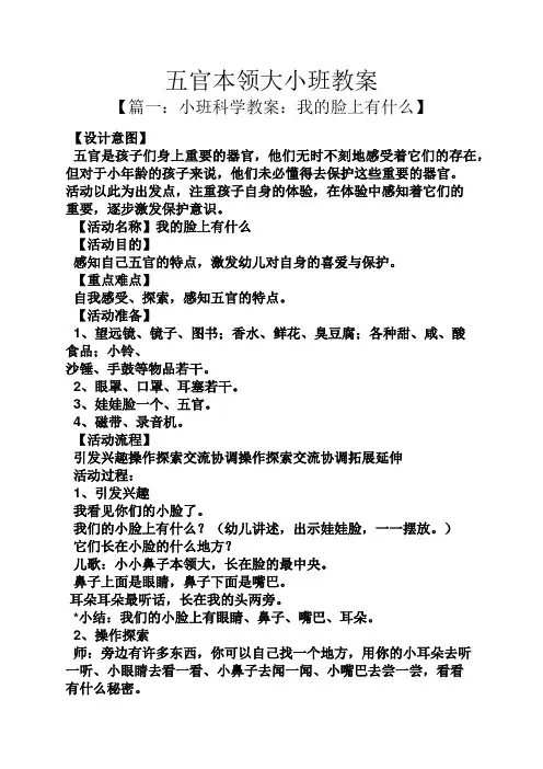 五官本领大小班教案