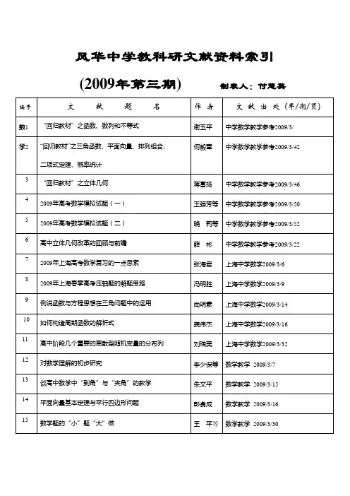 风华中学教科研文献资料索引