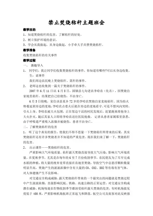 禁止焚烧秸秆主题班会