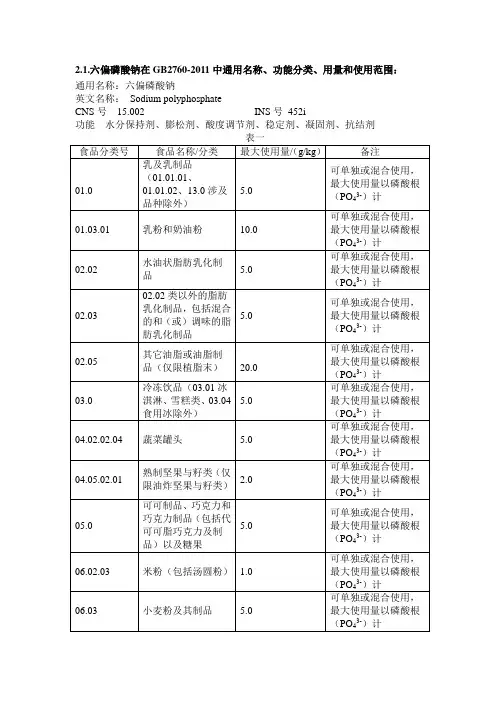 焦磷酸钠通用名称功能分类用量和使用范围