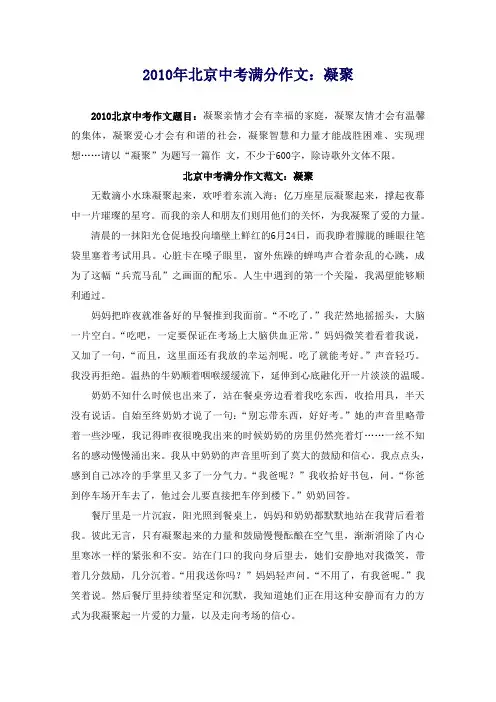 2010年中考满分作文