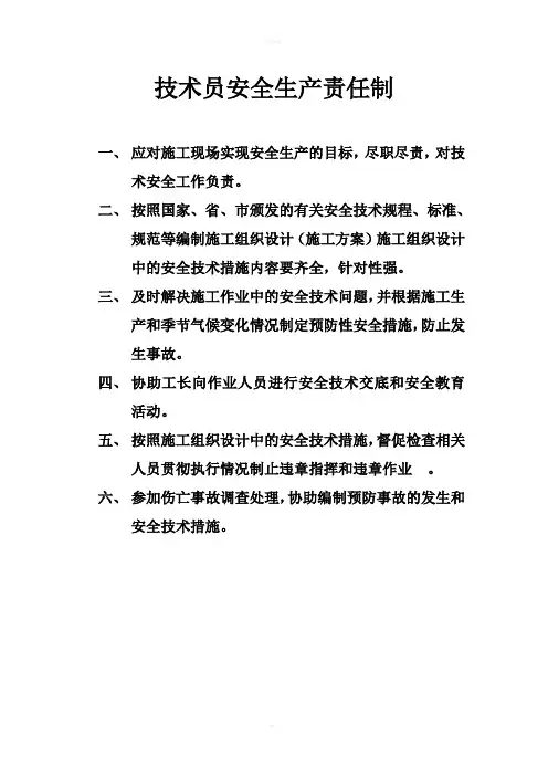 技术员安全生产责任制 3