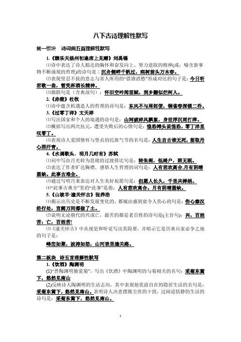 人教版八下古诗及附录古诗理解性默写及答案