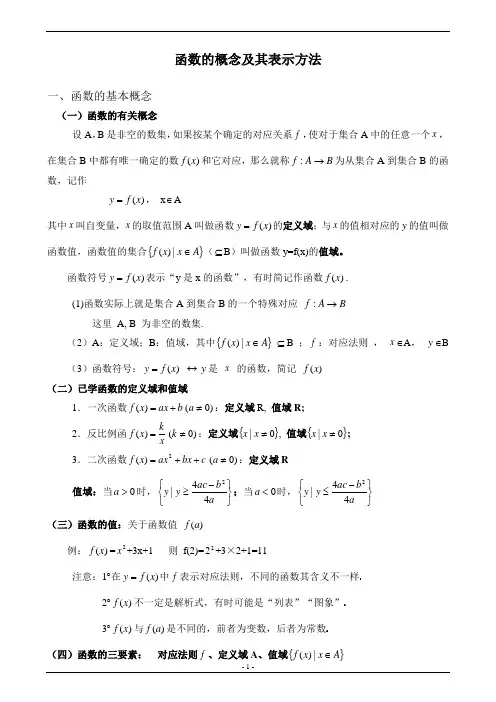 函数的概念及其表示方法知识点及题型总结