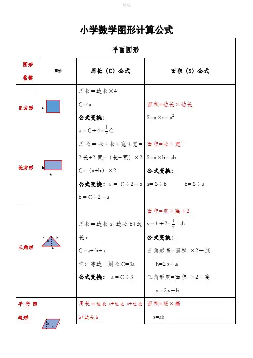 小学数学图形计算公式大全