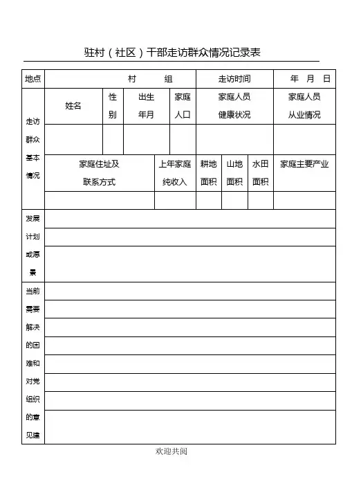 驻村(社区)干部走访群众情况记录表格模板