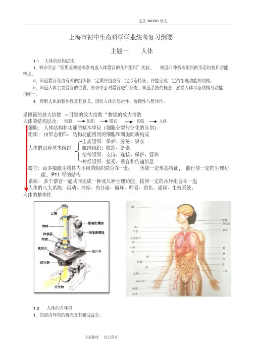 2018年上海初中生命科学考试学业考试复习题纲要-新版.pdf
