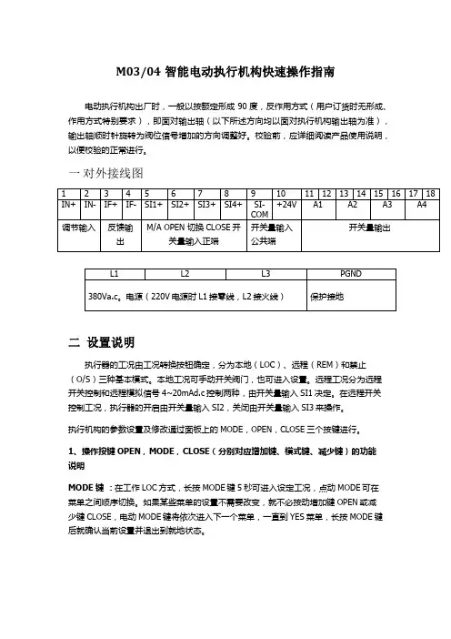 M0304智能电动执行机构快速操作指南