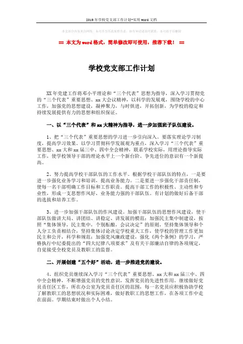2019年学校党支部工作计划-实用word文档 (2页)