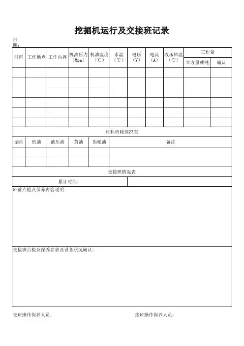 挖掘机运行及交接班记录2