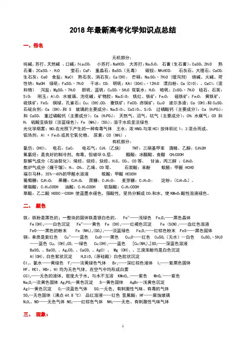 2018年高中化学知识点总结
