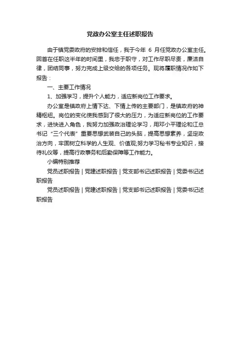 党政办公室主任述职报告