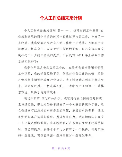 个人工作总结未来计划