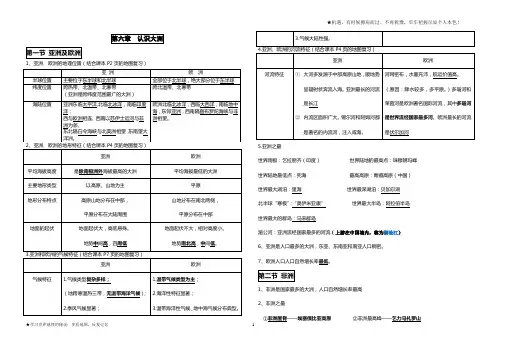 湘教版七年级地理下册复习提纲