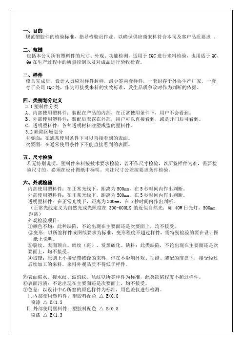 塑胶件通用的检验标准
