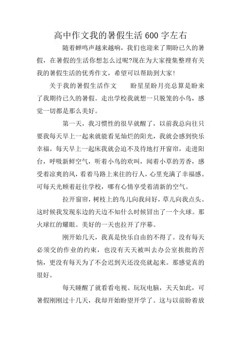 高中作文我的暑假生活600字左右