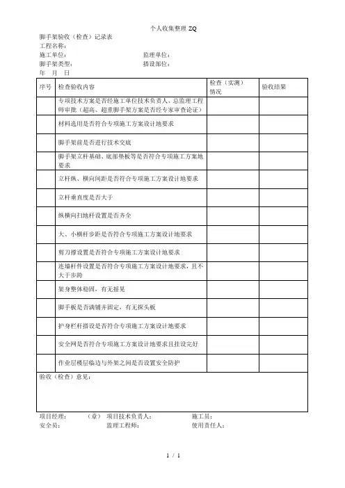 脚手架验收(检查)记录表