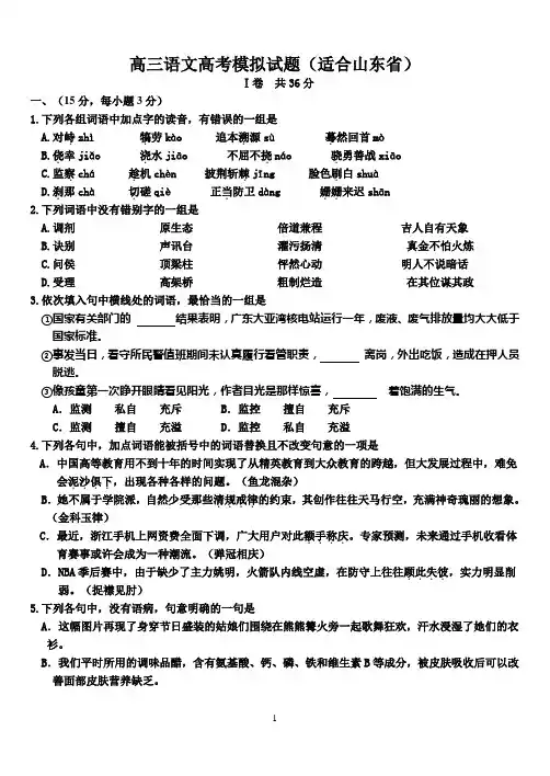 高三语文高考模拟试题(适合山东省