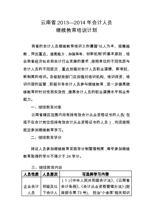 云南省2013—2014年会计人员